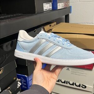Adidas Sky Blue Sneakers with Metallic Stripes
